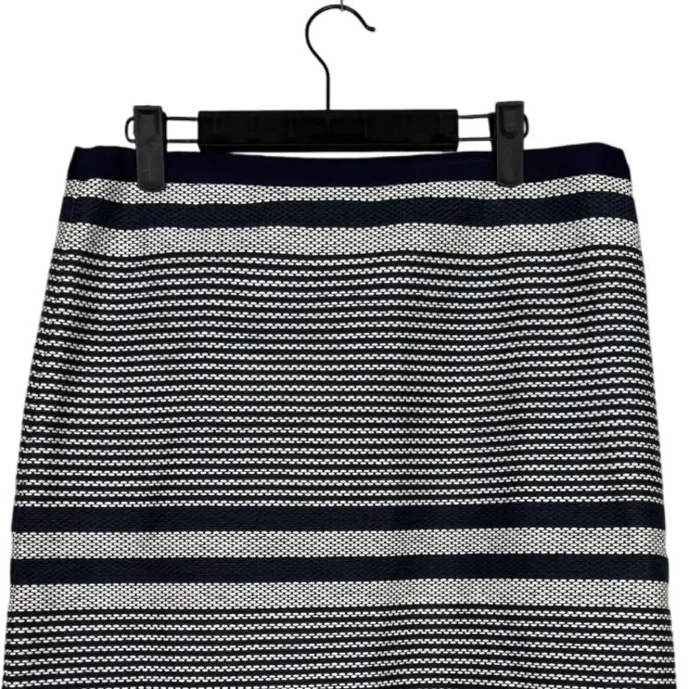 J. Crew Striped Nautical A Lined Knee Length Pencil Tweed Skirt 8 T Blue White